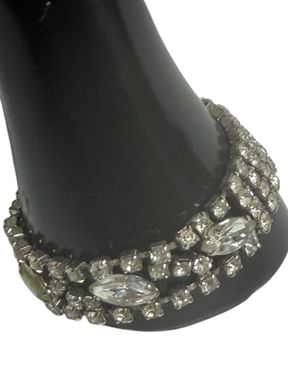 Vintage Clear Rhinestone Bracelet Prong Set Retro Sparkly Glamour Dressy Event